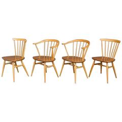 Used Two Ercol Cowhorn Armchairs, Two Spindle Back Chairs