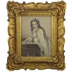 19th Century Engraving of a Lady Amy Robsart Gilt Gesso Rococo Style Frame 9