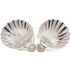 Pair of Vintage Silver Shell Shaped Butter Dishes