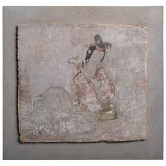 Antique Ancient Chinese Tang Dynasty Stucco Fresco Panel, 700 AD