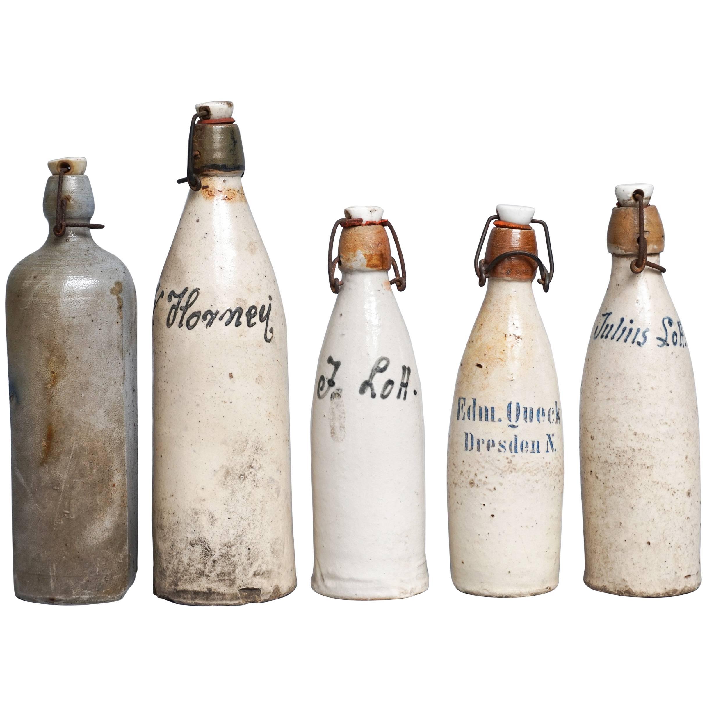 Set of Five Early 20th Century, German Stein Beer or Weißbier Bottles