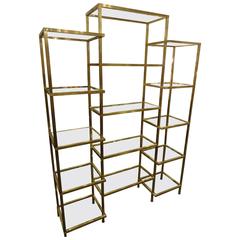 brass and glass shelving unit Mid-20th Century Brass Glass Shelving Unit