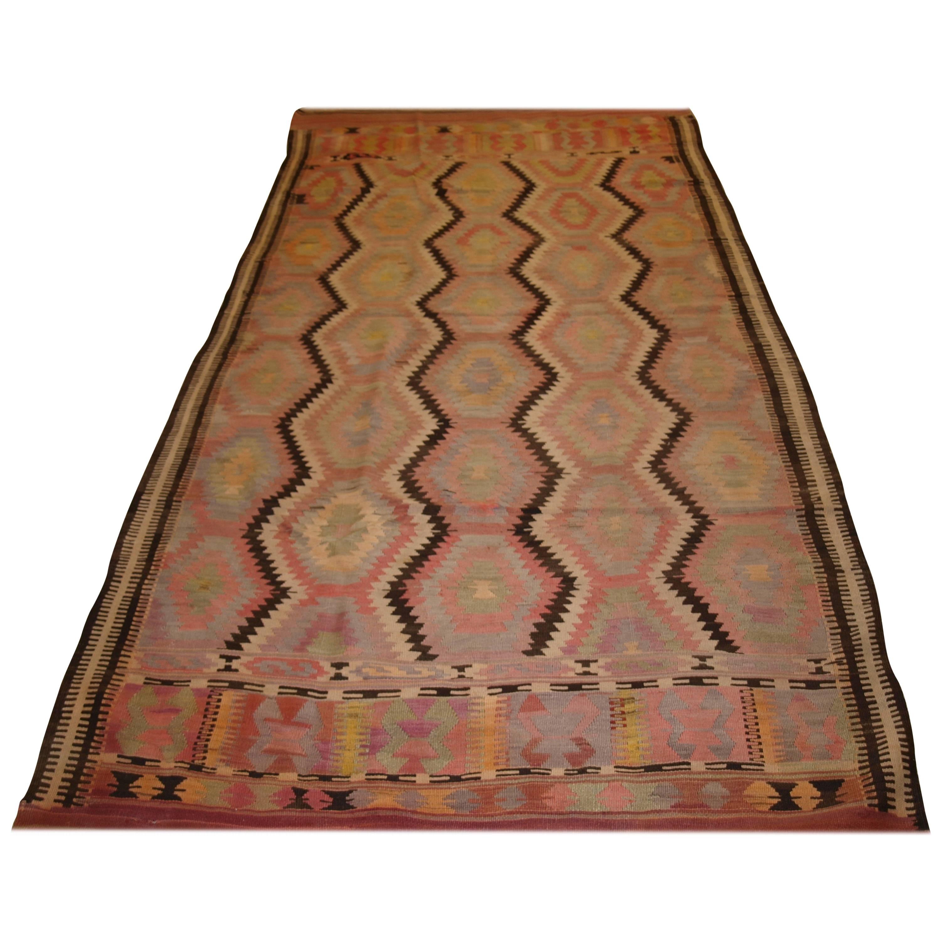 Old Turkish Fethiye Region Kilim from South West Anatolia, Soft Pastel Colors For Sale