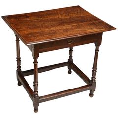 English Oak and Fruitwood Stretcher Base Table