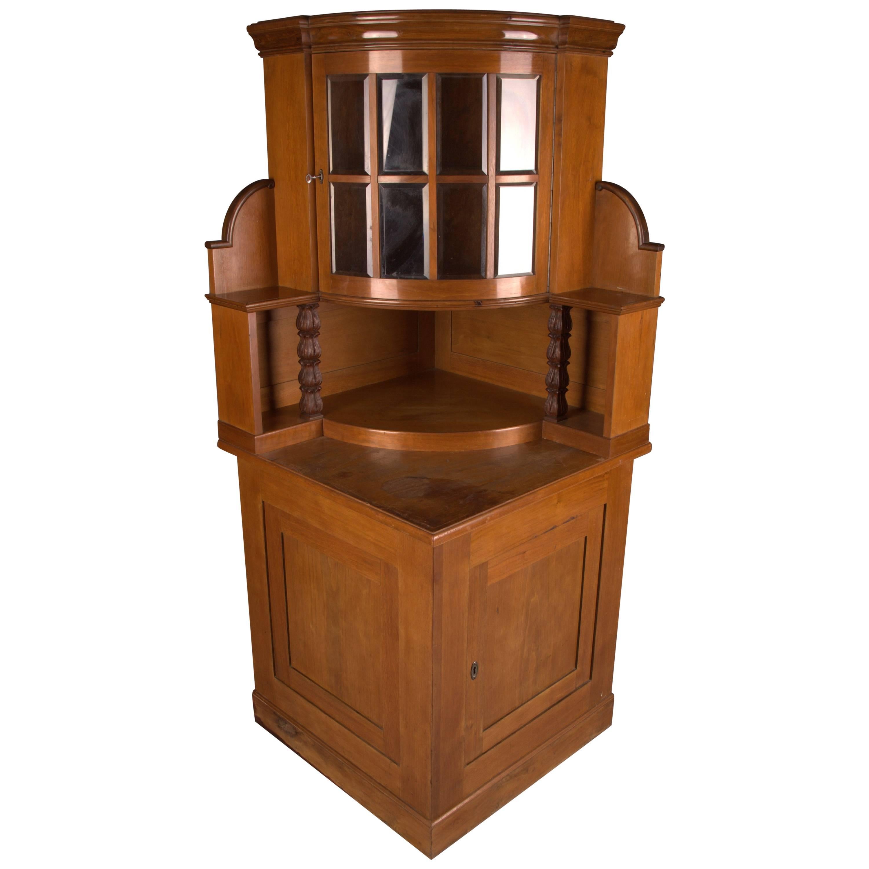 Early 20th Century, Art Nouveau Corner Cupboard Walnut on Solid Conifer