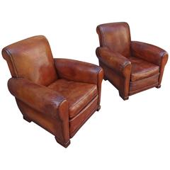 Antique Early 20th Century French Pair of Club Chairs