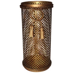 Mid Century Modern Golden Metal Vintage Umbrella Stand by Li Puma Firenze, 1950s