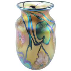 Charles Lotton Studio Art Glass Vase Multi Flora Gold Iridescent, 2002