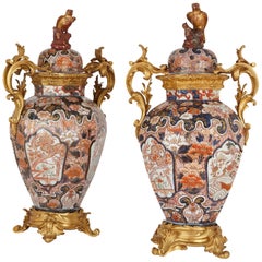 Pair of Large Ormolu Mounted Japanese Imari Porcelain Vases