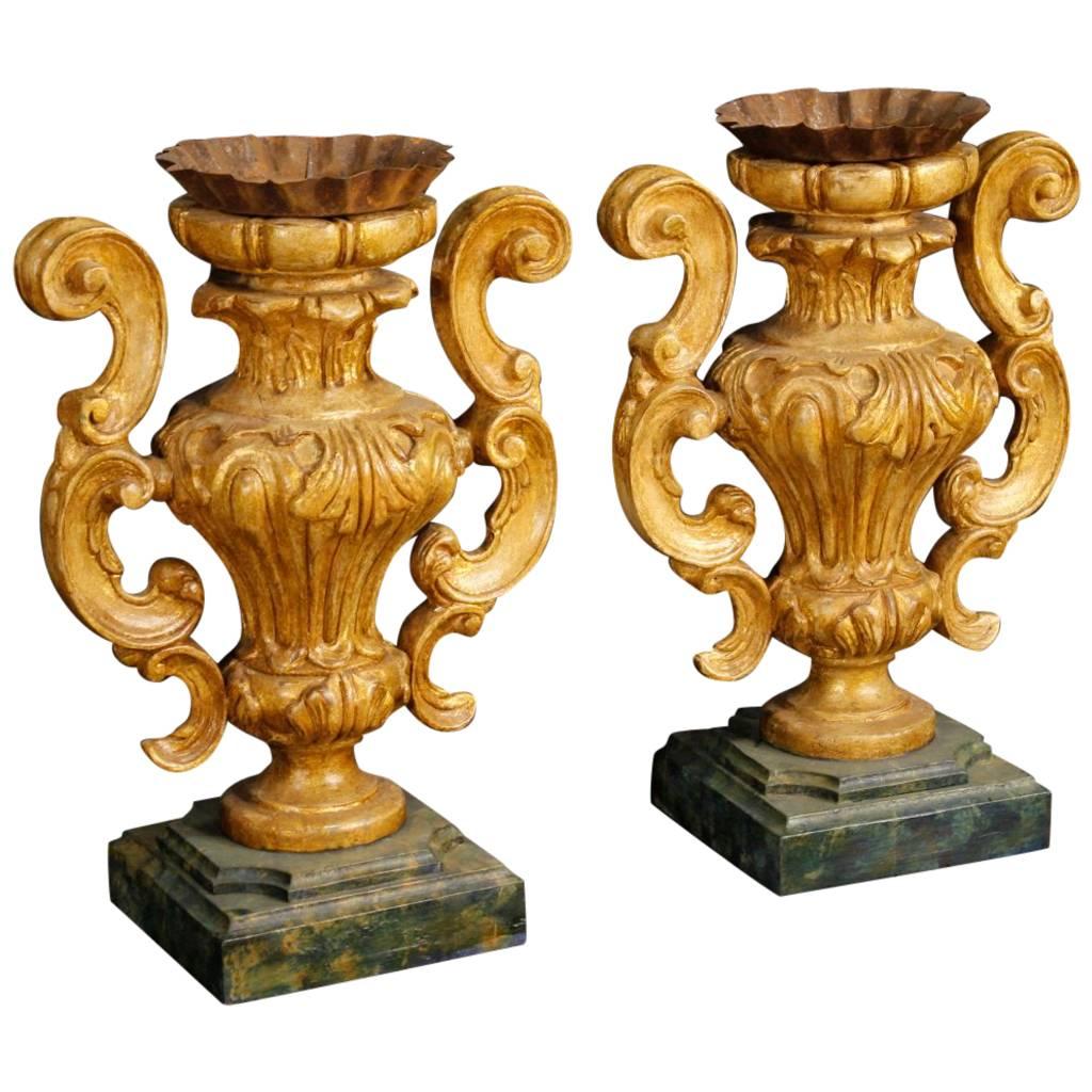 20th Century Pair of Italian Lacquered Candelabras