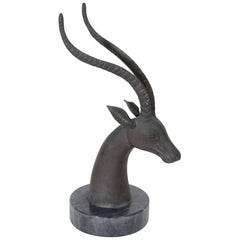 Mid-Century Modern Bronze Gazelle Sculpture with Exotic Marble