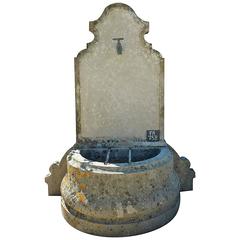 Wonderful Used Small Garden Stone Fountain with Ancient Faucet and Metal Bars