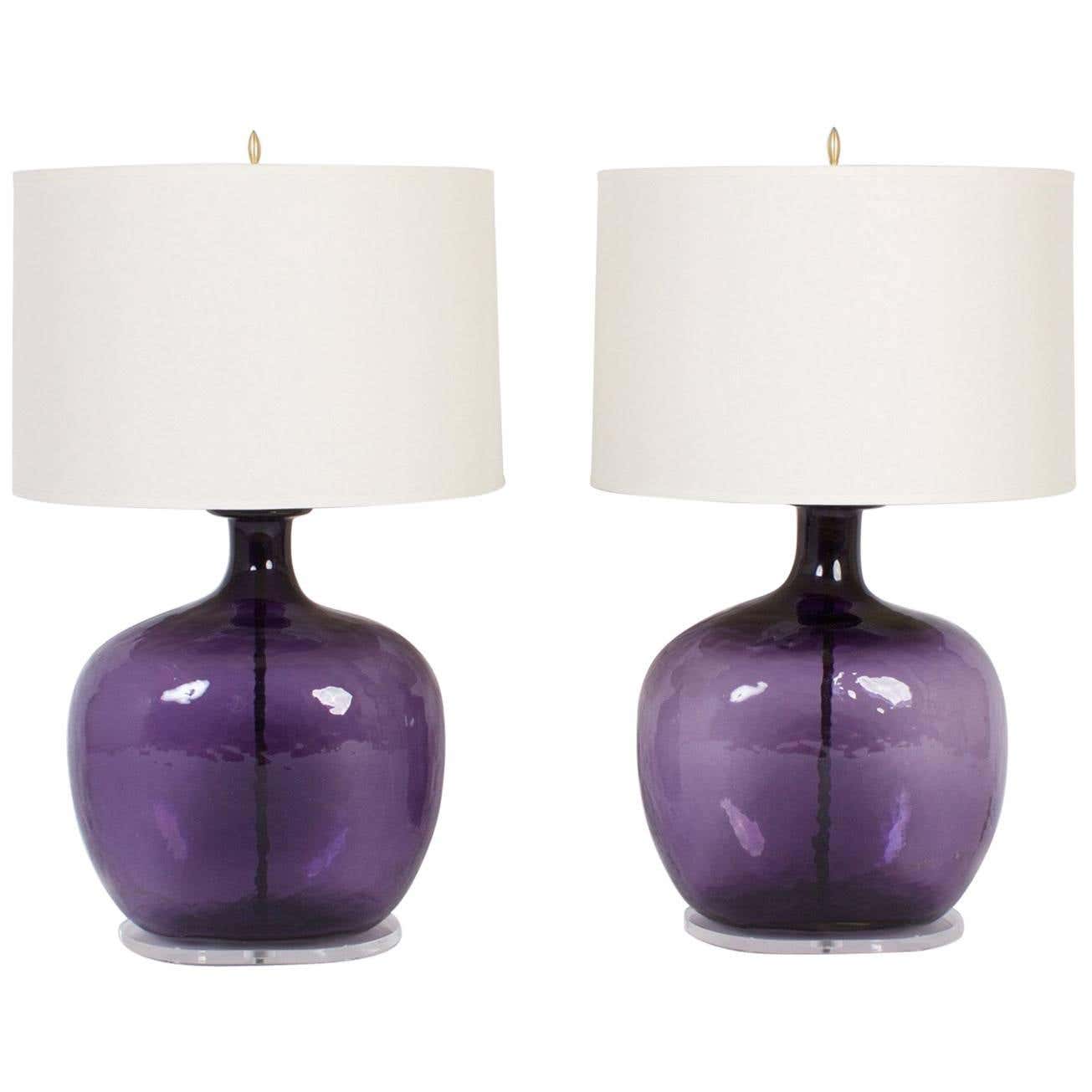 Modern Pair of Purple Glass Table Lamps at 1stDibs | purple lamps ...