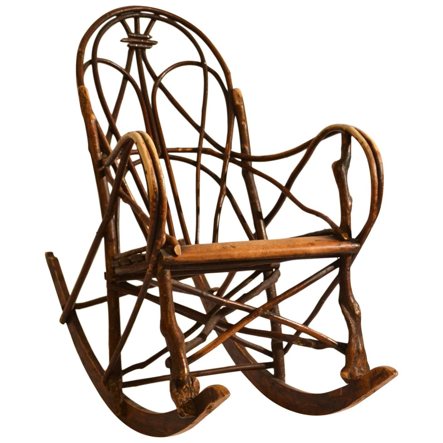 Early 20th Century Scandinavian Rocking Chair Bent Wood Willow