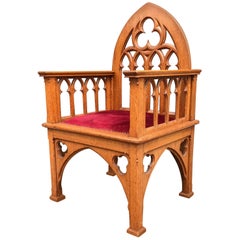 Antique and Unique Quality Carved Gothic Revival Oak Armchair Church Chair