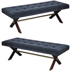 T. H. Robsjohn-Gibbings X-Base Bench with Brass Stretcher 5