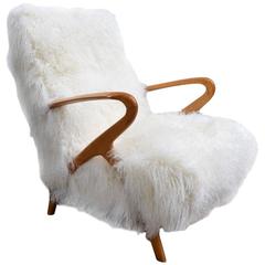 Beautiful Italian Armchair Reupholstered Tibet Lamb Fur, circa 1960