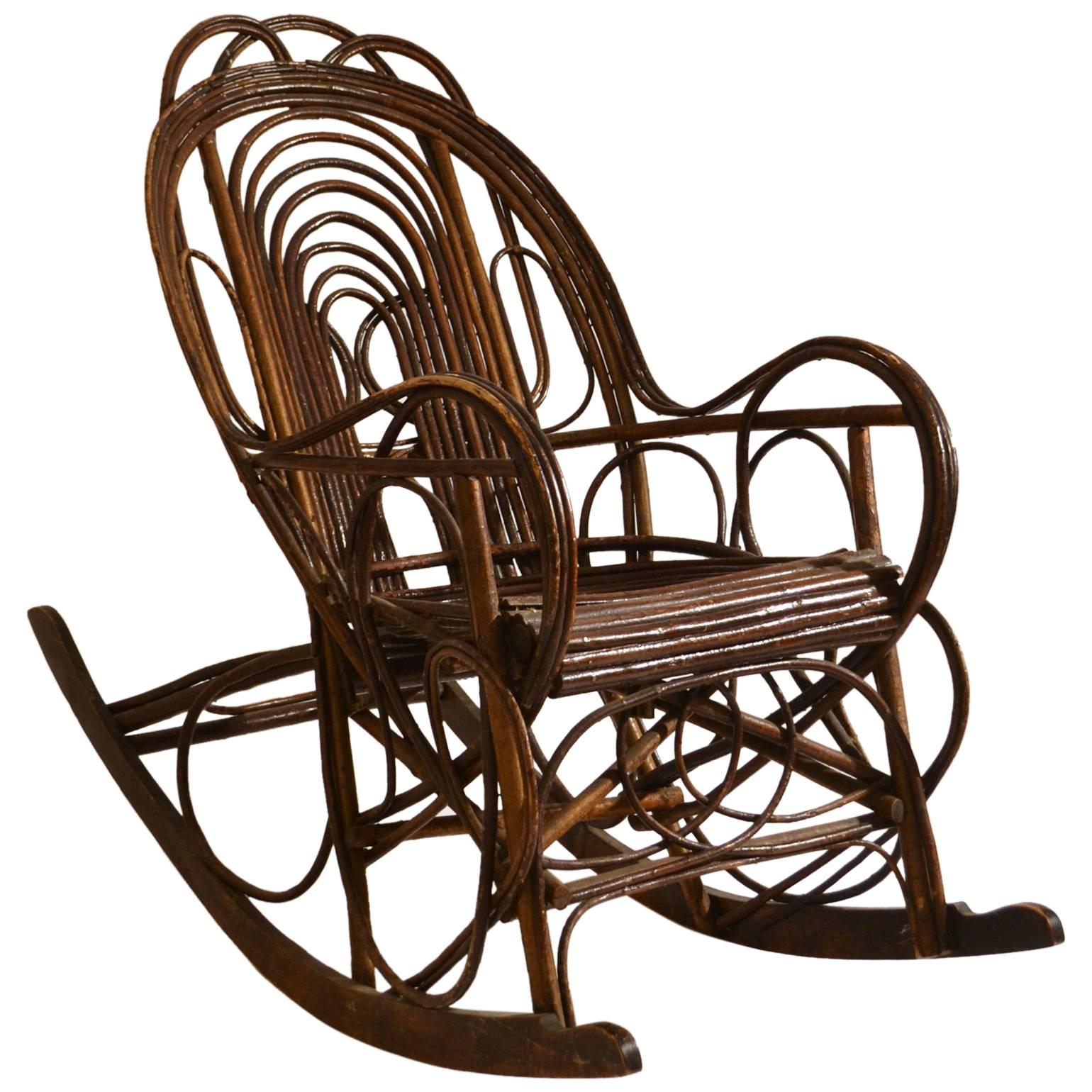 Early 20th Century Swedish Rocking Chair in Bent Wood Willow