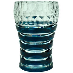 Val Saint Lambert Vaso in vetro artistico Franckenthal con sovrapposizione di verde acqua scuro, anni '30