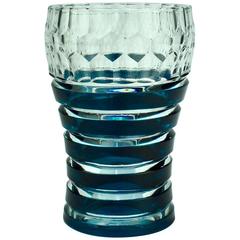 Val Saint Lambert Dark Teal Overlay Art Deco Franckenthal Art Glass Vase, 1930s
