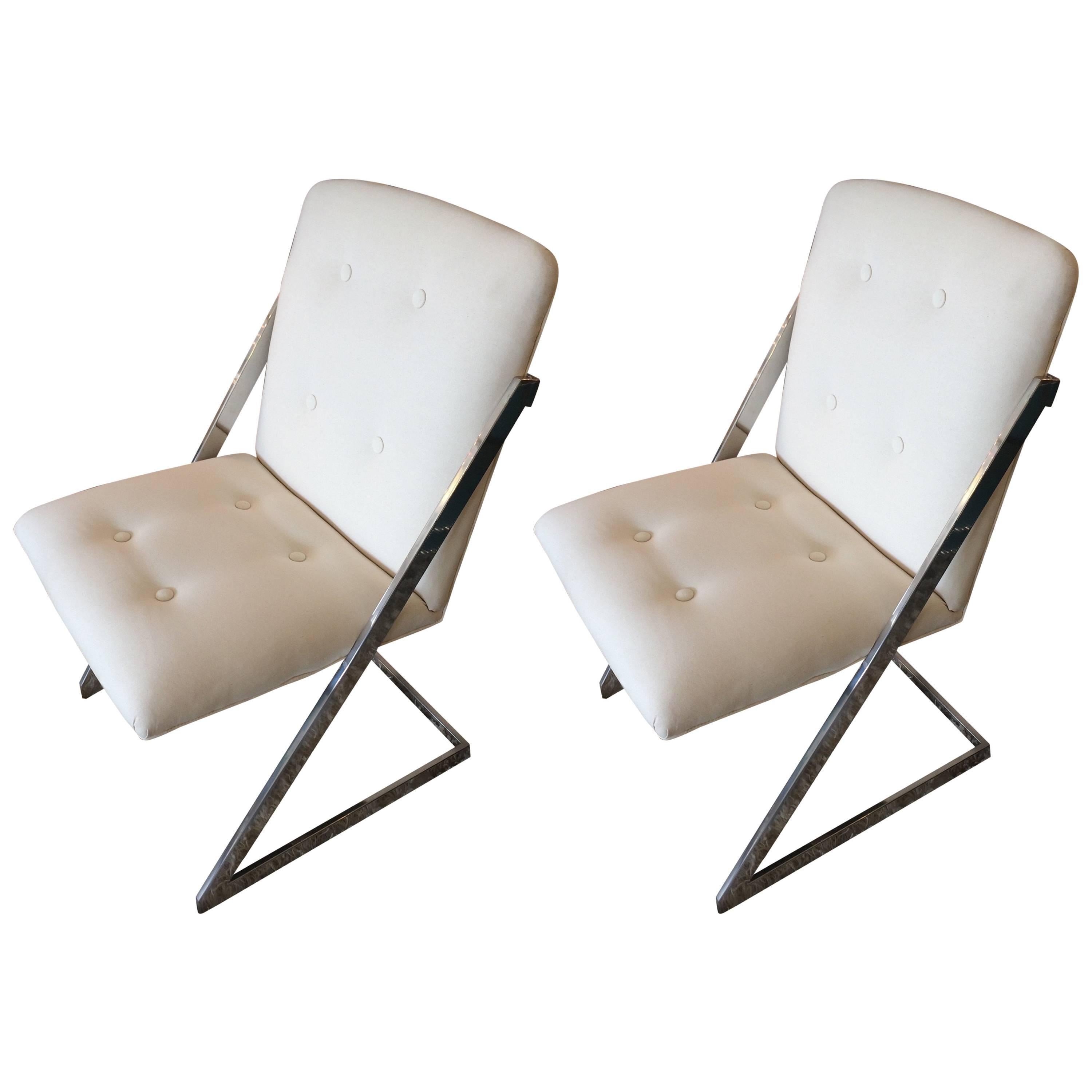 Sleek Pair of Chrome and White Duck Mid-Century Modern Chairs