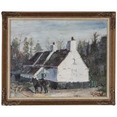 Antique Painting of White of Farm House by Thilleux