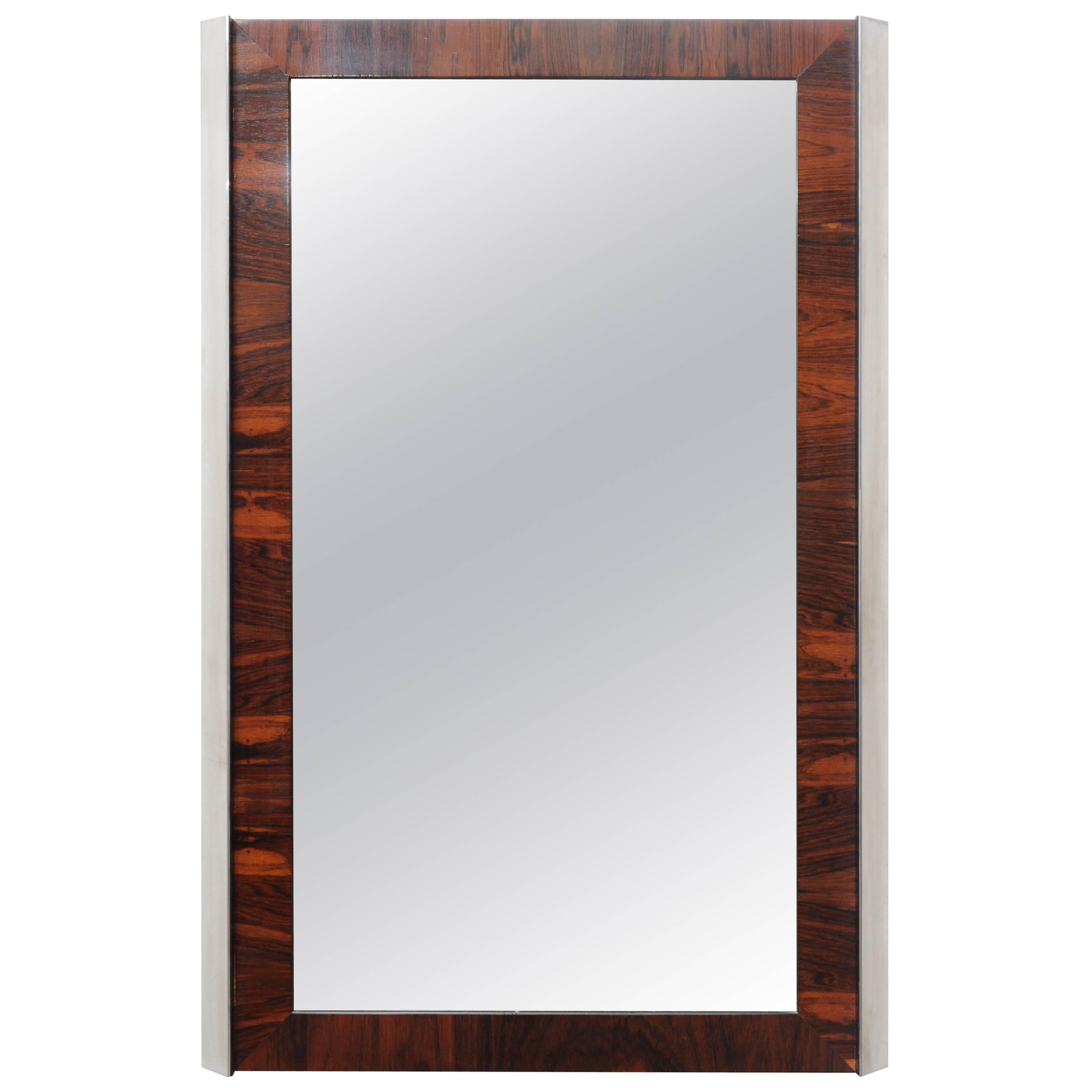 Mid Century Modern Rosewood & Chrome Milo Baughman Style Dresser Wall Mirror