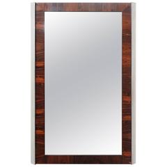 Rosewood & Chrome Wall Mirror Mid-Century Modern Rectangular Attr. Milo Baughman 1