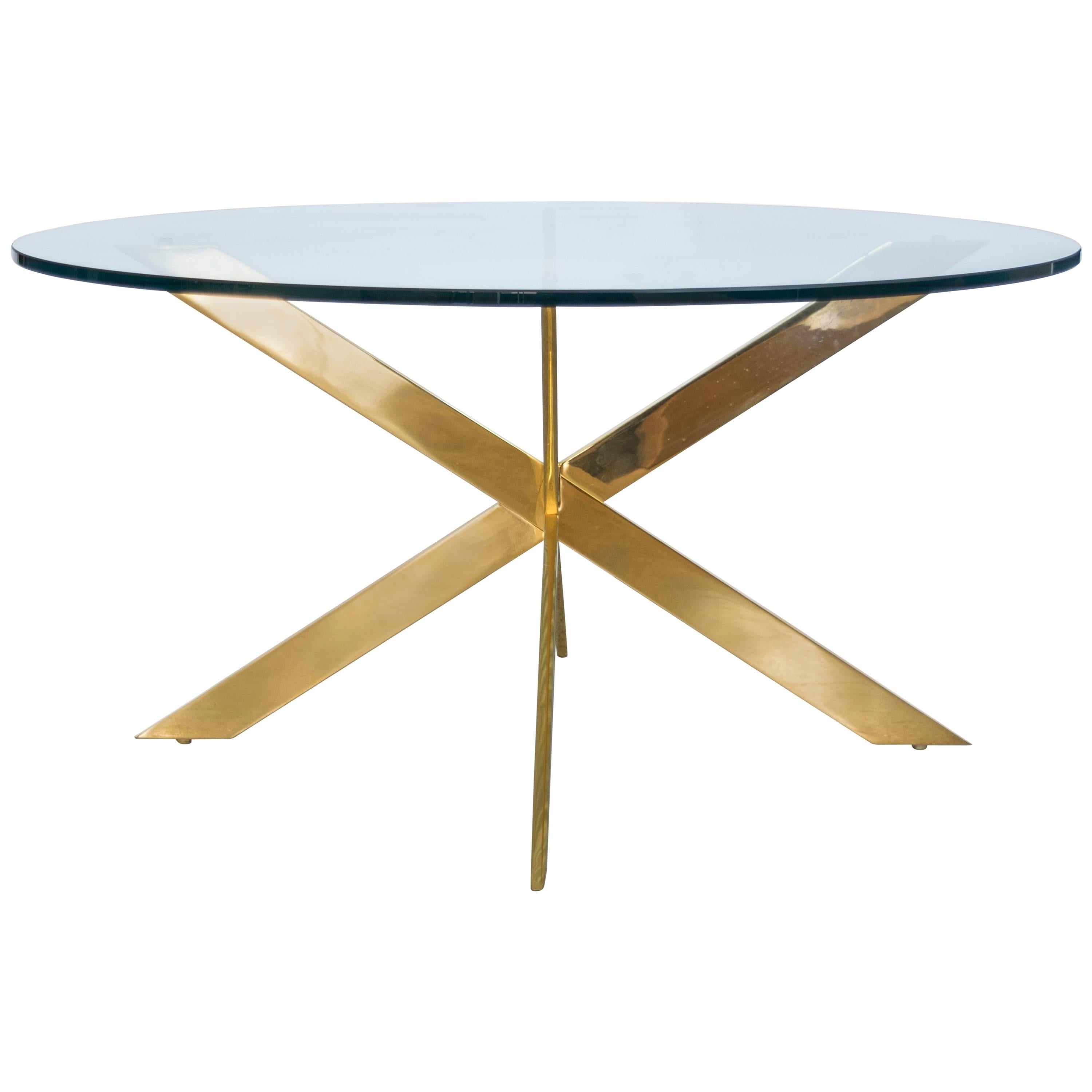 Double X-Base Brass Coffee Table by Leon Rosen for Pace Collection For Sale