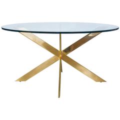 Double X-Base Brass Coffee Table by Leon Rosen for Pace Collection