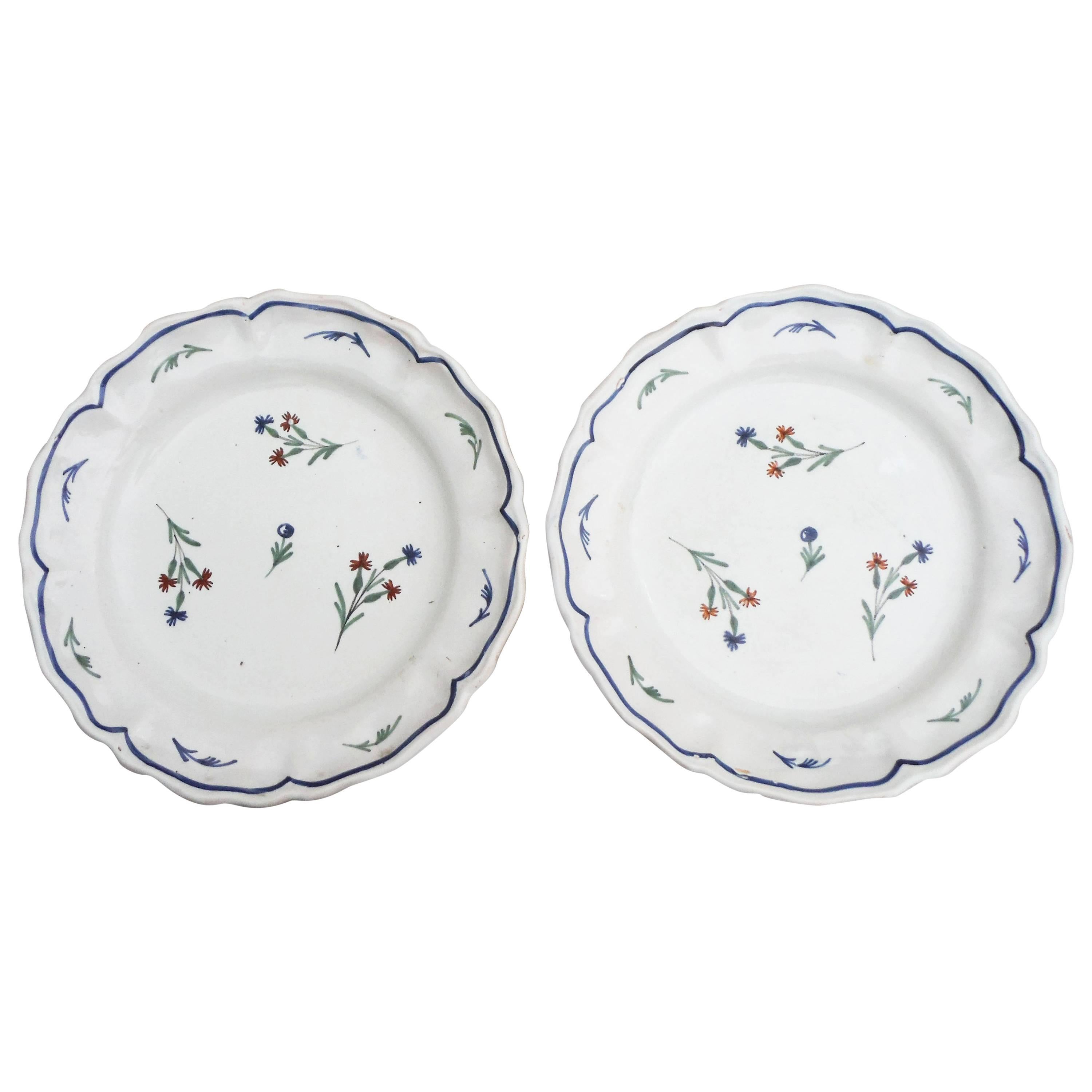 Pair of 19th French Faience Plates Decorated with Flowers