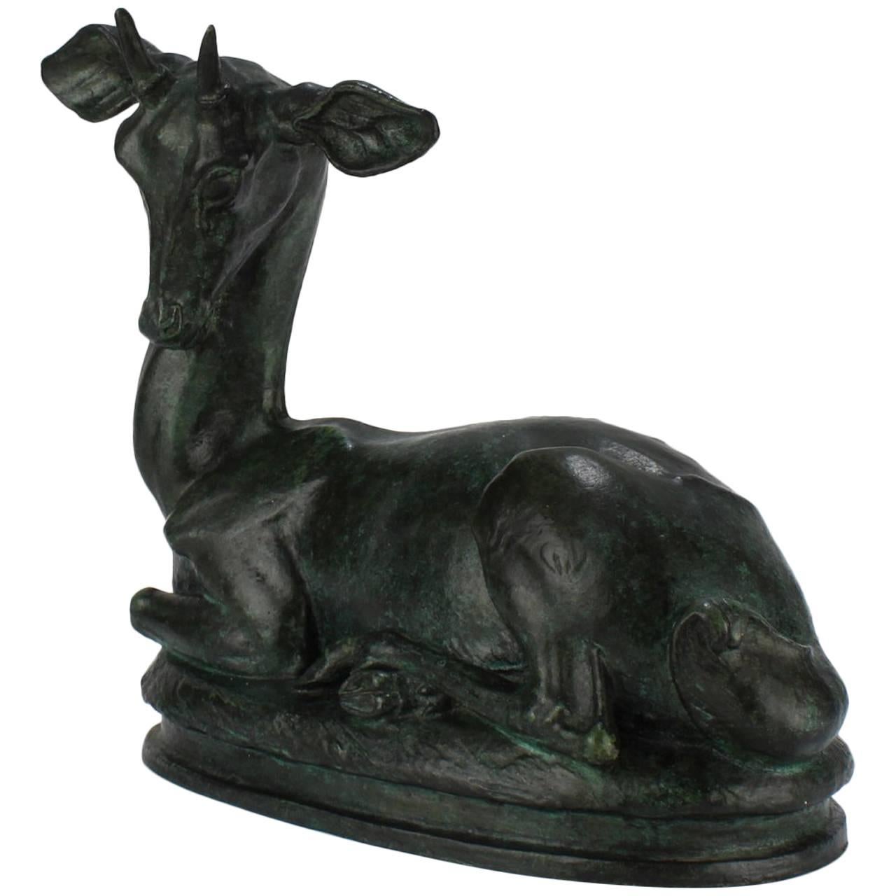 Moderniste américain Roman Bronze Works Sculpture d'une gazelle par Walter Rotan