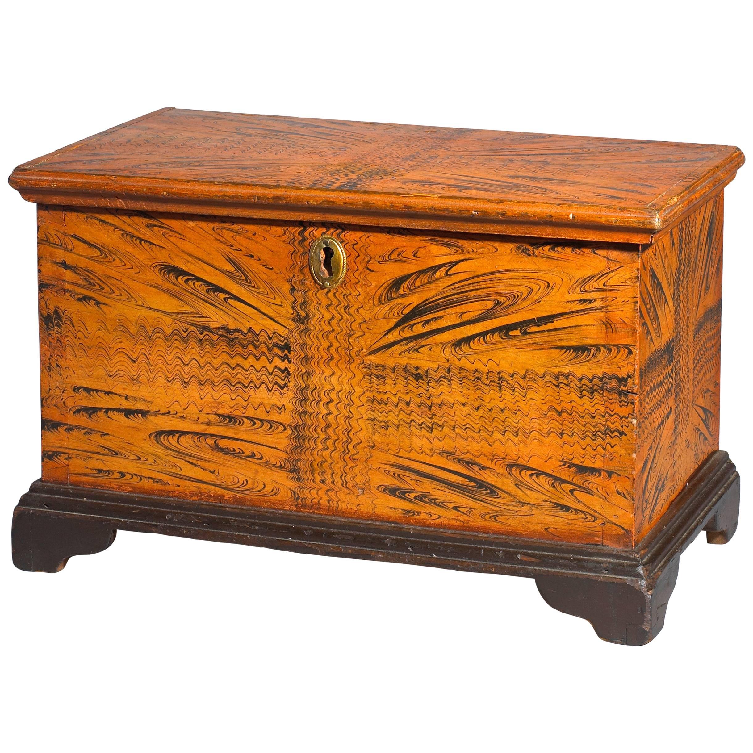 Pennsylvania Grain-Painted Pine Miniature Blanket Chest For Sale