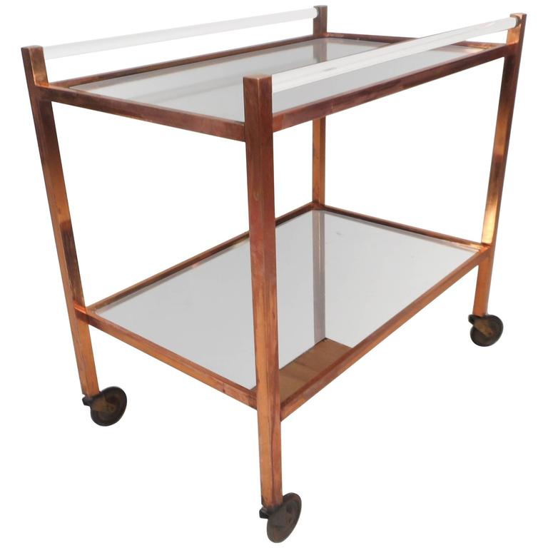 Unique MidCentury Modern Copper and Lucite Bar Cart For Sale at 1stDibs