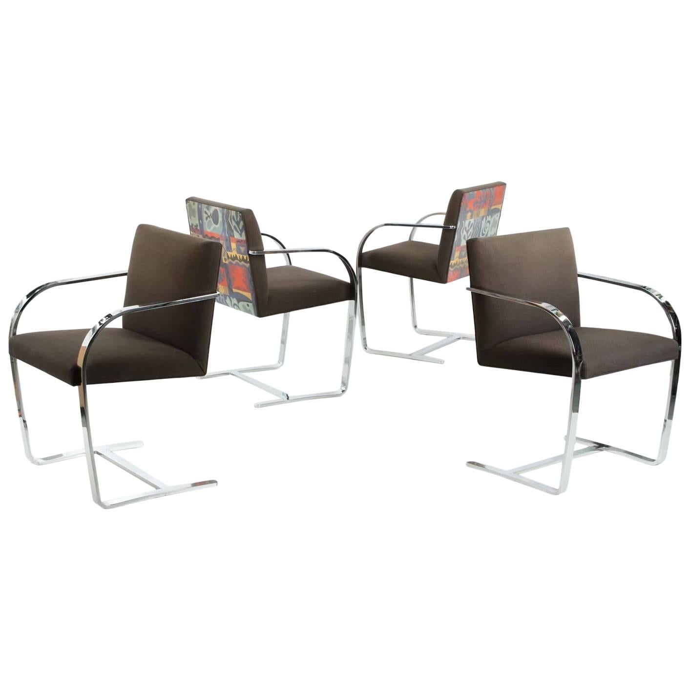 Vintage Set of Four Chromed Flat Arm Chairs after Mies Van Der Rohe BRNO