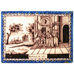 Prodigal Son on a Manganese Italian Tile, c1740
