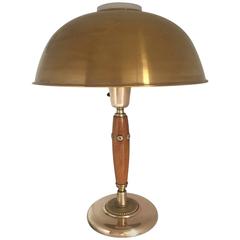 Vintage 1935 Swedish Art Deco Brass and Oak Up and Downlight Table Lamp