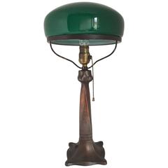 1920 Swedish Jugend or Art Nouveau Copper and Glass Table Lamp