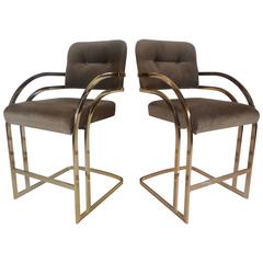 Mid-Century Modern Bar Stools in the Style of Milo Baughman