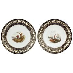 Pair of Antique Meissen Porcelain Reticulated Cabinet Plates with Cobalt Borders 5