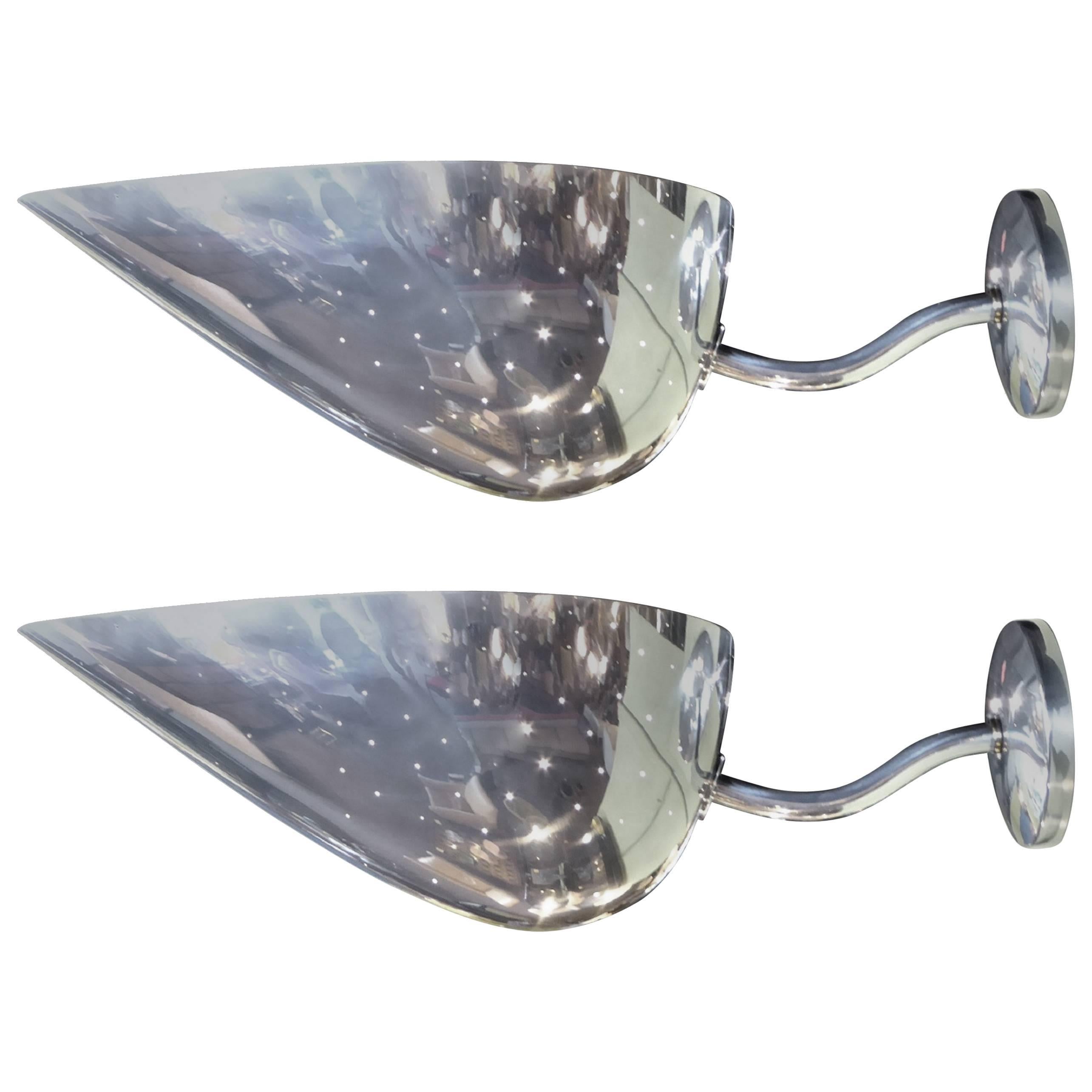 Pair Monumental Carl-Axel Acking Polished Aluminum Sconces Sweden