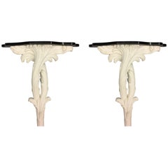 Deux consoles françaises en plâtre de style mi-siècle moderne attribuées à Serge Roche