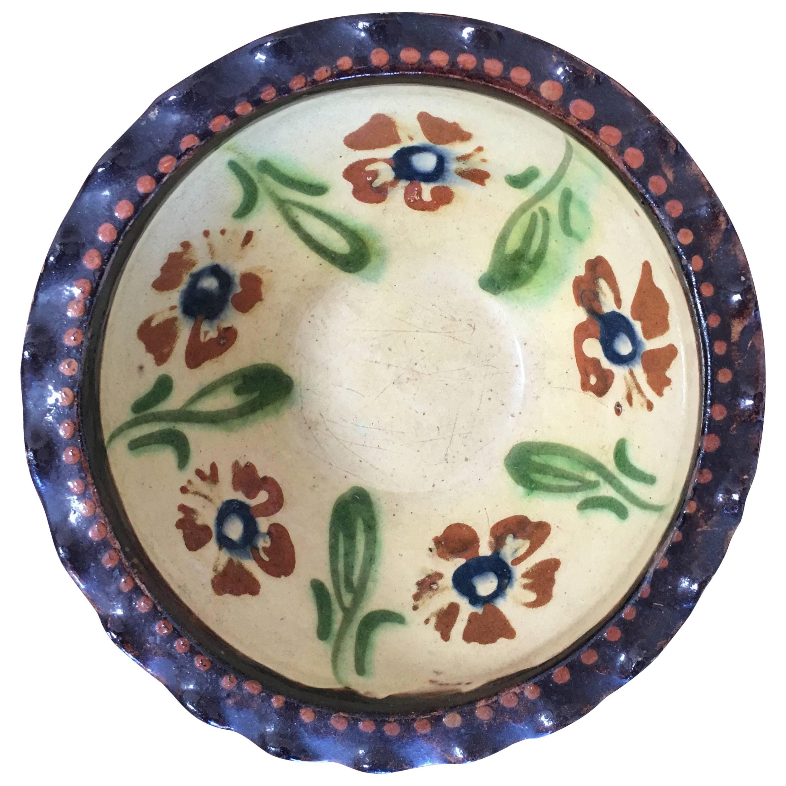 19th Century French Jaspe Bowl Hand-Painted with Floral Motive