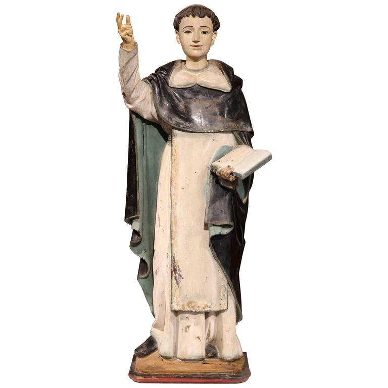 Early 18th Century Italian Carved and Painted Statue of Saint Thomas