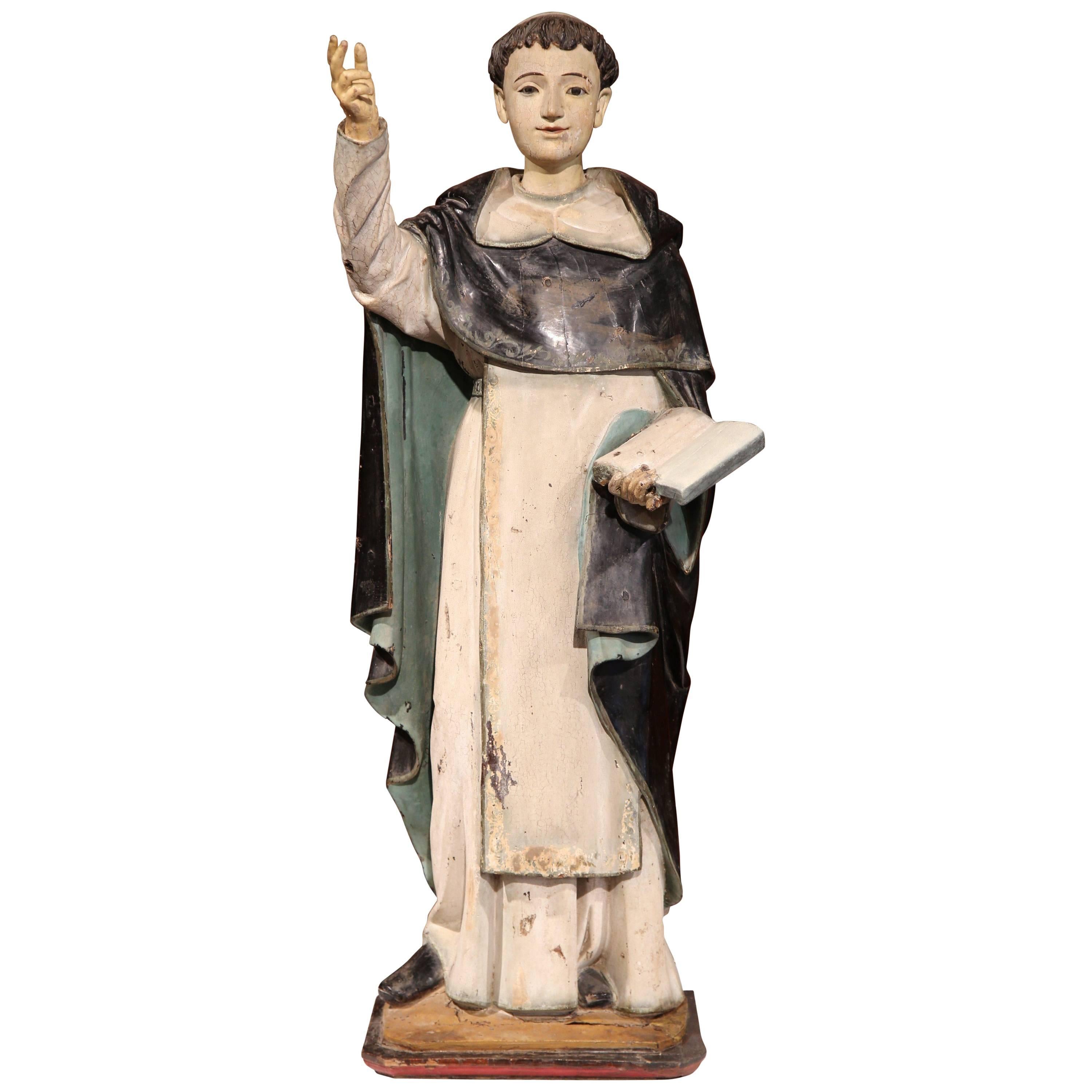 Early 18th Century Italian Carved and Painted Statue of Saint Thomas Aquinas
