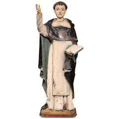 Early 18th Century Italian Carved and Painted Statue of Saint Thomas Aquinas
