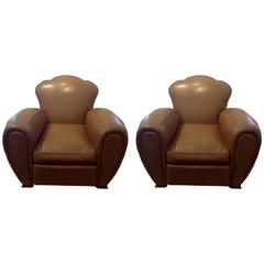 A Pair of French Art Deco Brown Leather Club Chairs 6