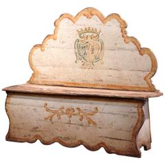 Early 19th Century Italian Hand-Painted Carved Bench with Coat of Arms