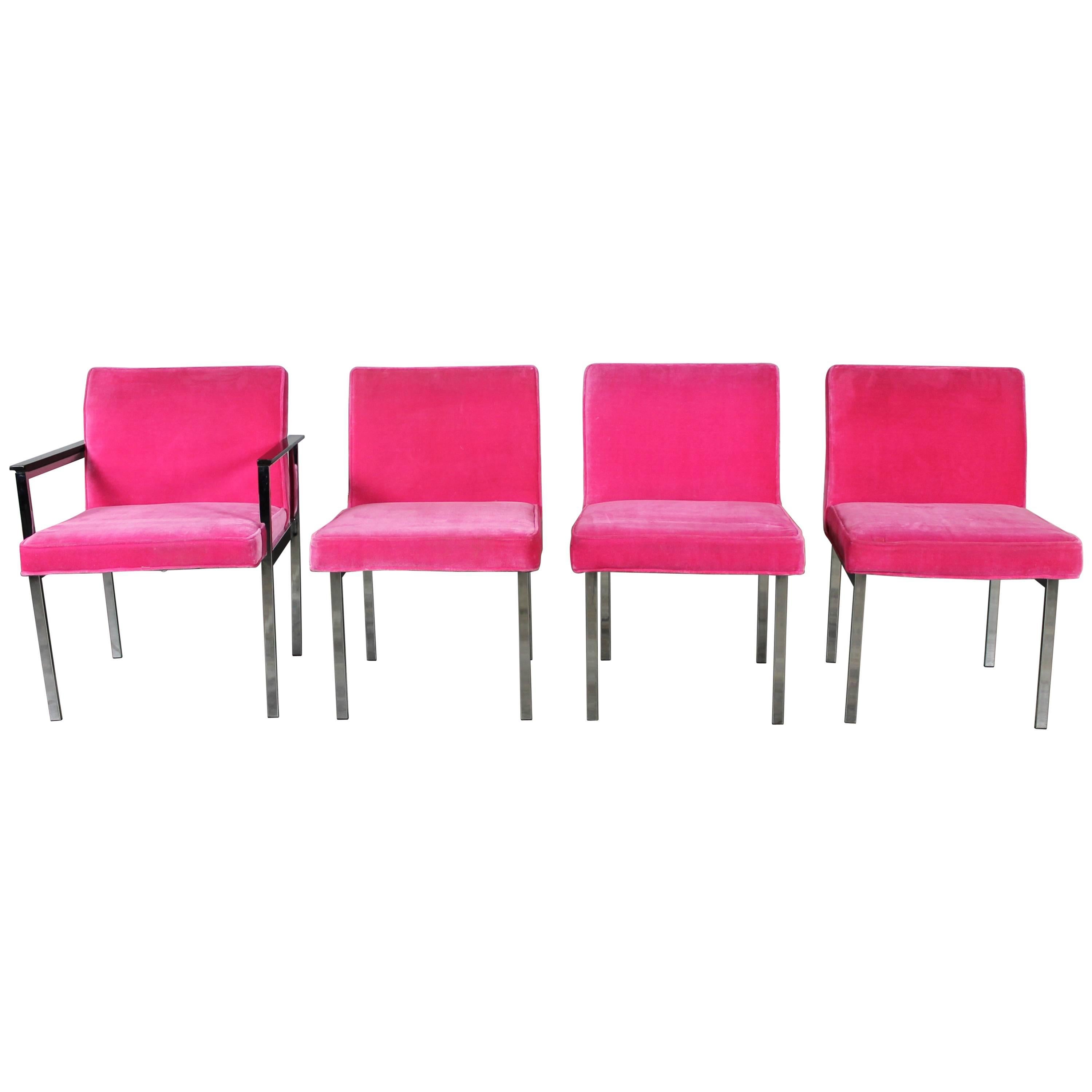 Hot Pink and Chrome Dining Chairs American of Martinsville, Mid-Century Modern