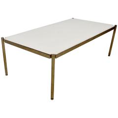 Italian Coffee Table in White Statuary Marble and Bronze Base